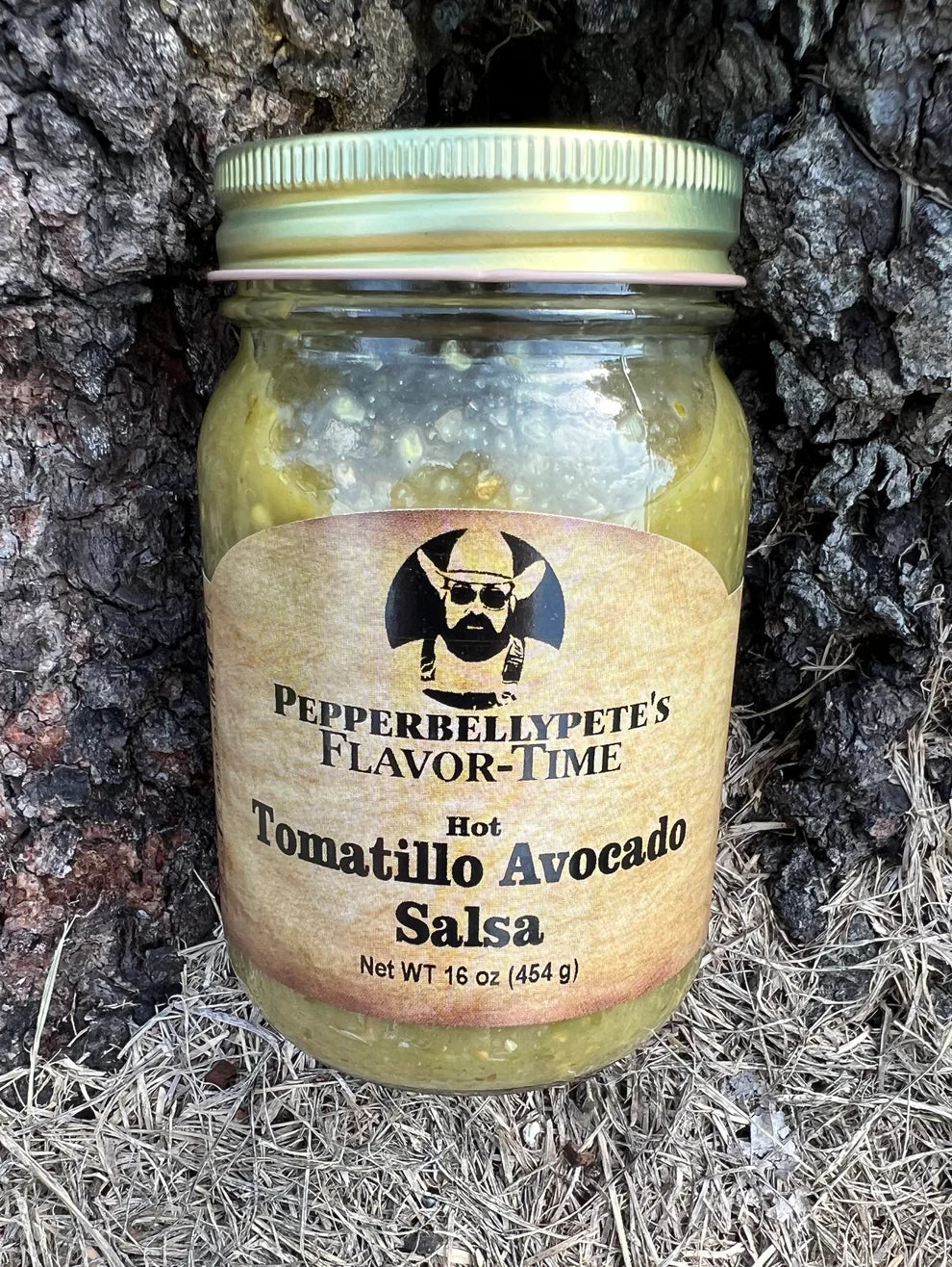 Pepper Belly Pete's Tomatillo Avocado Hot Salsa