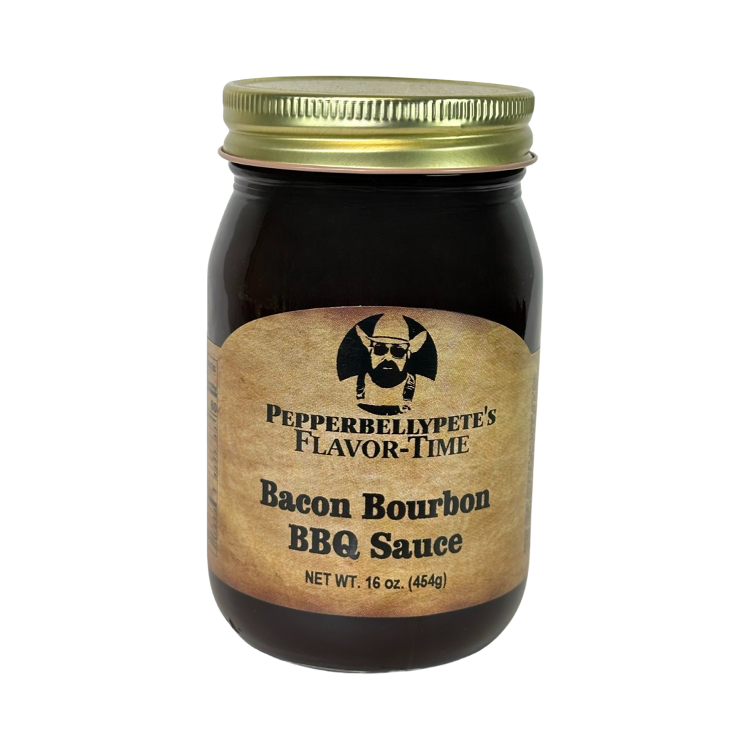 Pepper Belly Pete's Bacon Bourbon BBQ Sauce. Front