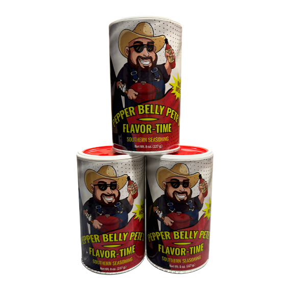 Pepper Belly Pete Flavor-Time Southern Seasoning. Front