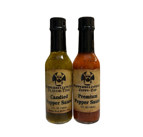 Pepper Belly Pete's Pepper Sauce Combo. Front.